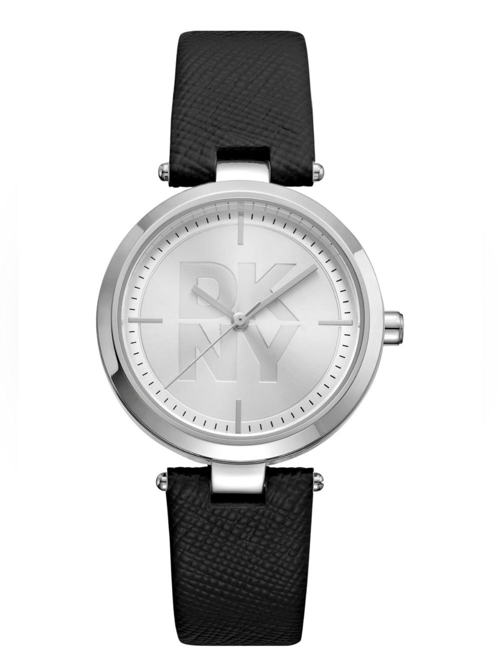 DKNY Silver Dial Black Leather Strap Women's Watch